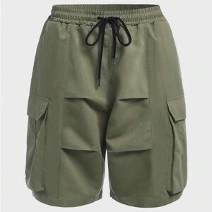 ROMWE Mens Drawstring Cargo Shorts~Size M~Army Green Cuffed Pockets   L12 34